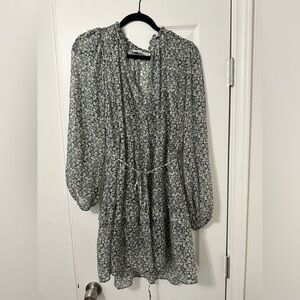 Green floral Abercrombie mini dress size xl tie waist